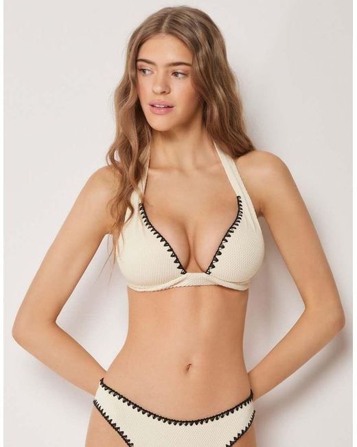 Calzedonia Natural Triangle Bikini Top Bicolor Embroidery