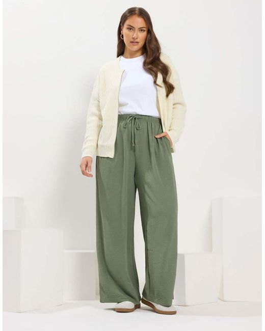 Yours Clothing Green Twill Wide Leg Trousers