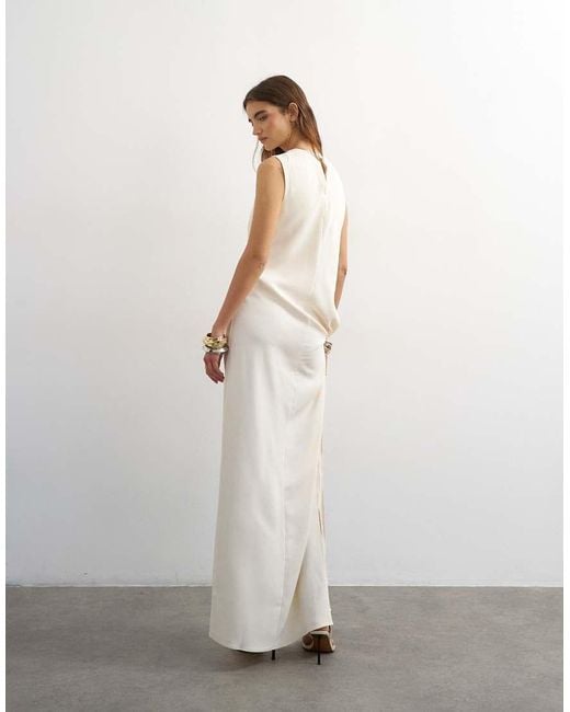TOPSHOP White Crepe Sleeveless Twist Side Maxi Dress