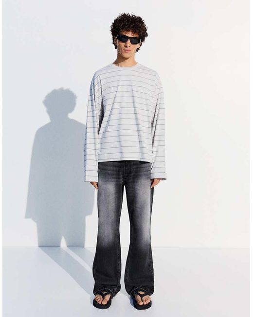 Bershka Gray Straight Flared Jeans for men