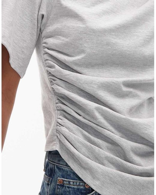 Camiseta Gris Jaspeado Con Bajo Asimétrico Fruncido De ASOS de color Blue