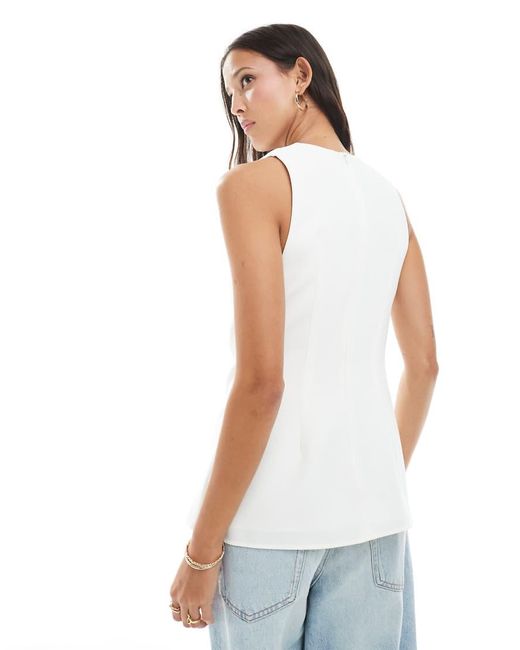 French Connection White Arlette Sleeveless Faux Pearl Detail Top