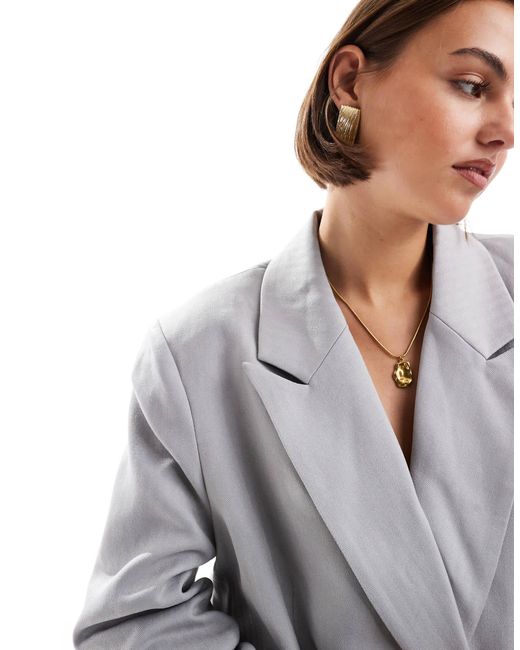Vero Moda Gray Tailored Herringbone Blazer