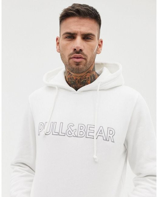 Pull Bear Logo Hoodie in White for Men Lyst