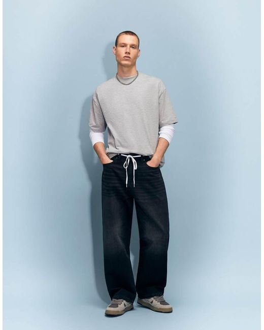 River Island Blue Baggy Fit Washed Jeans for men
