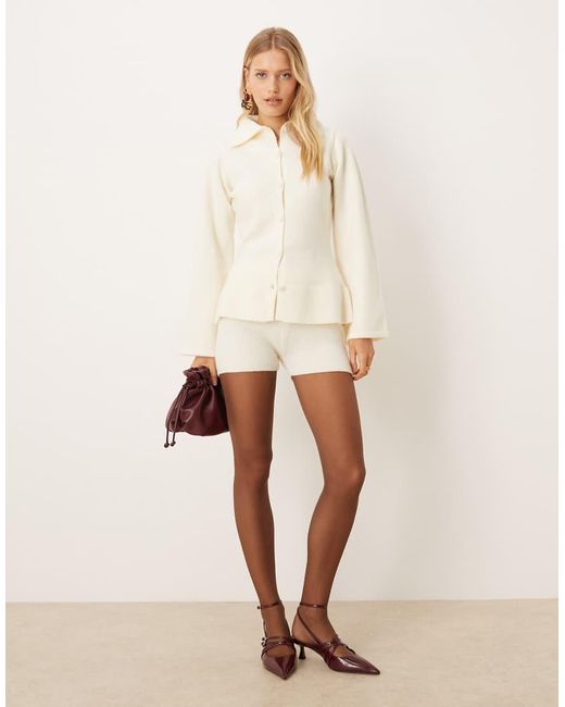 Pretty Lavish Natural Knitted exaggerated Collar Detail Cardigan