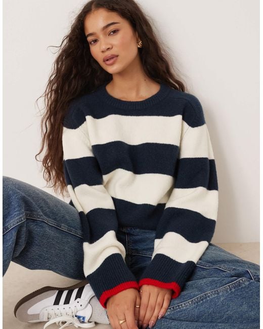 Abercrombie & Fitch Blue Crew Neck Striped Jumper
