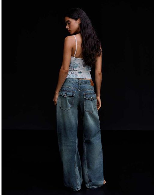 Bershka Black Low-rise Barrel Jeans