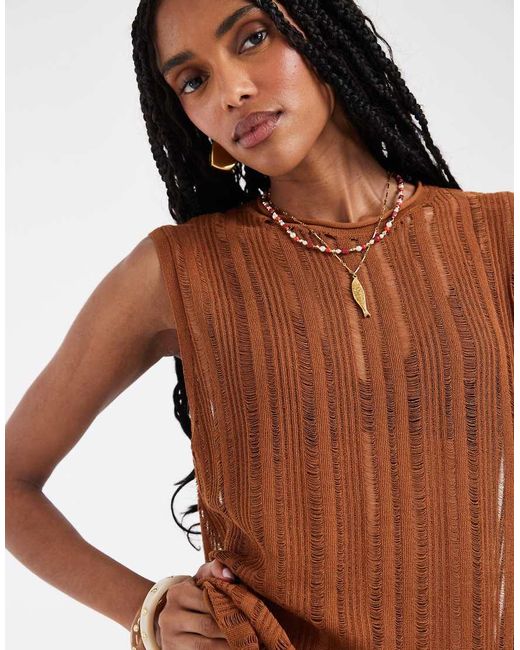 ASOS Brown Ladder Sheer Knit Vest Top