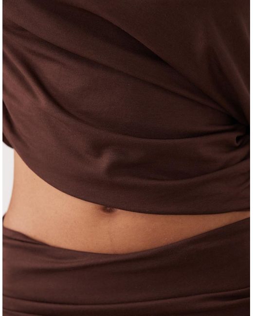 ASOS Brown Cinched Waist With Asymmetric Hem Co-ord Midi Skirt