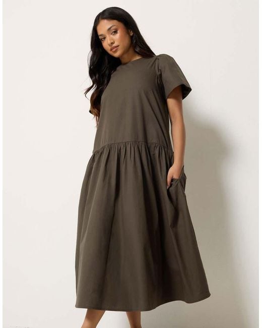 PixieGirl Brown Petite Cotton Poplin Midi Dress
