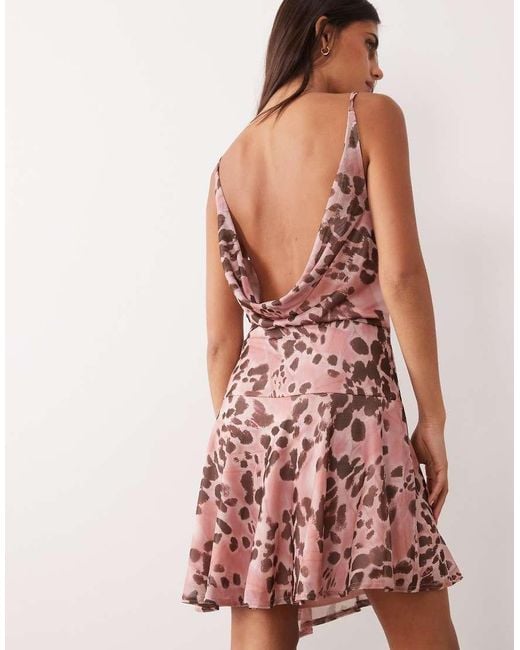 Miss Selfridge Pink Cowl Neck Mini Dress With Asymmetric Hem