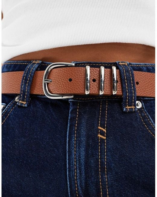 Ceinture pour jean en imitation cuir avec boucle argentée - fauve ONLY en coloris Blue