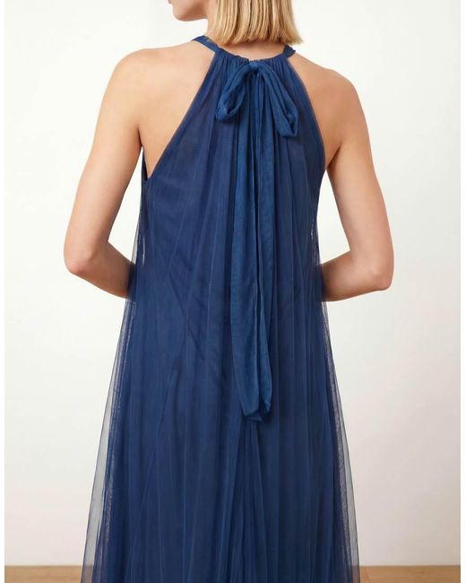 Maya Blue Floral Embellished Halter Neck Trapeze Maxi Dress