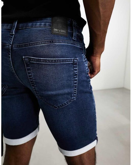 Only & Sons Black Jog Denim Shorts for men