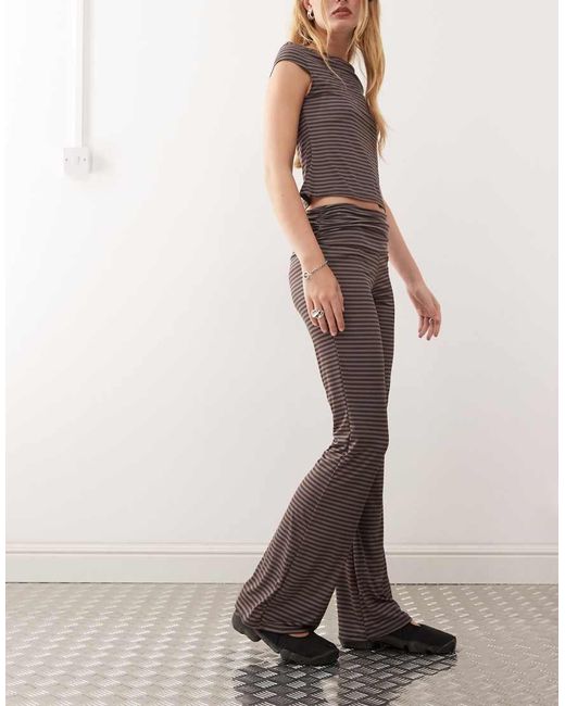 Collusion Brown Low Rise Ruched Fold Over Yoga Pant