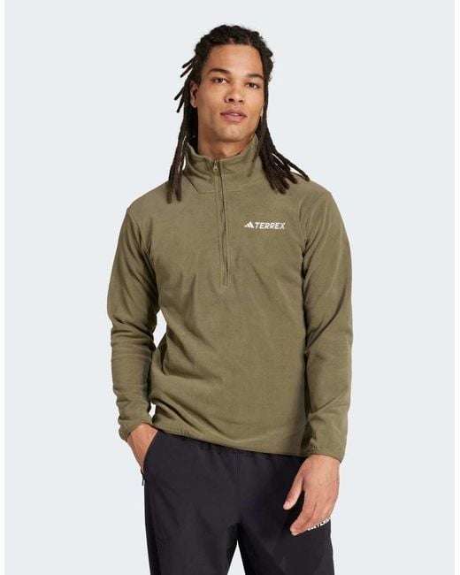 Adidas Originals Green Multi Essentials 1/2 Zip Fleece Jacket for men