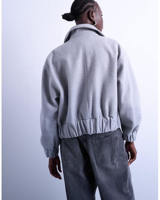 TOPSHOP Gray Clean Cropped Quilted Lined Bomber Jacket With Wool