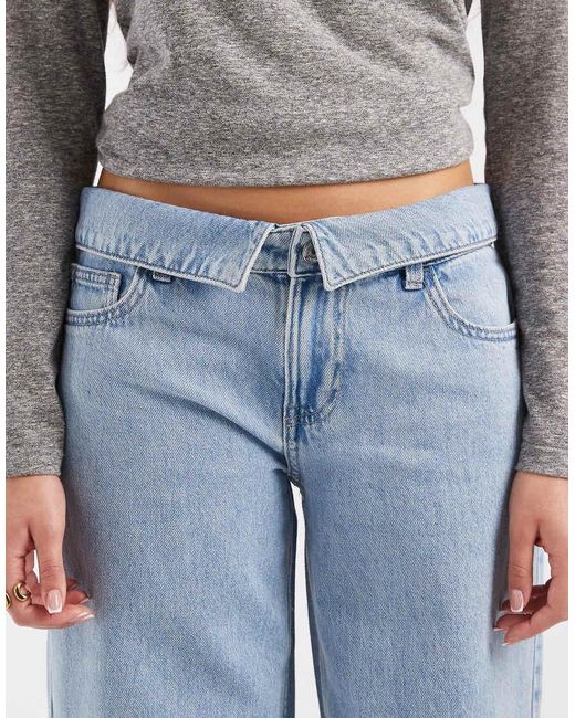 Mango Blue Teen Low Rise Fold Over Wide Leg Jean