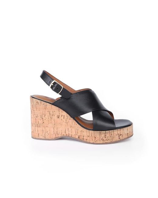 OFF THE HOOK Blue Tara Leather Cross Strap Cork Wedge Sandals