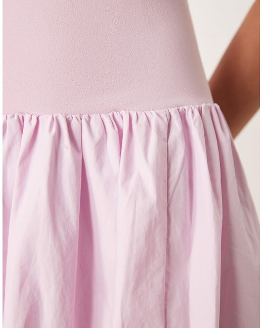Abercrombie & Fitch Drop Waist Bubble Midi Dress in Pink | Lyst