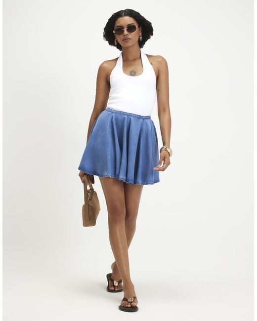 River Island Blue Denim Mini Skater Skirt