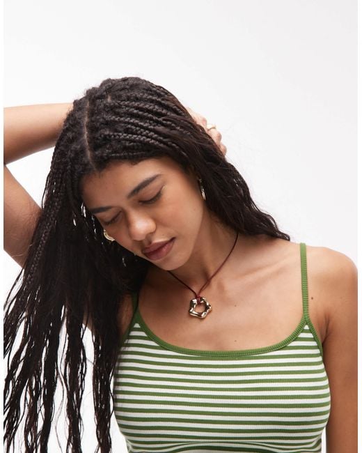 TOPSHOP Green Striped Rib Cami Mini Dress