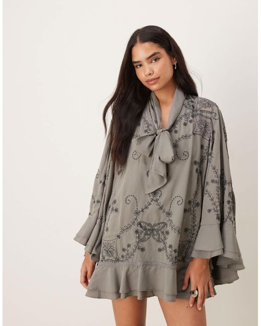 Free People Gray Bali September Sun Mini Dress