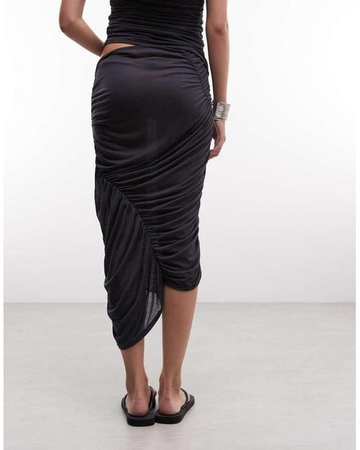Weekday Gray Ruched Asymmetric Midi Skirt
