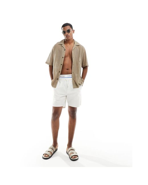 Chemise manches courtes décontractée en coton avec col à revers - beige ASOS pour homme en coloris White