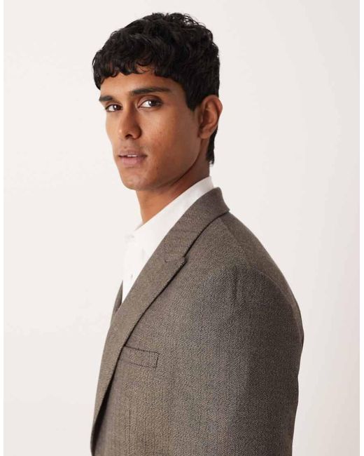 ASOS Gray Slim Wool Look Twill Stripe Suit Jacket for men