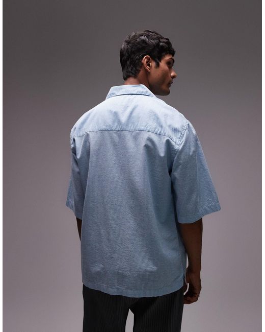 Topman – kurzärmliges, gestreiftes hemd mit kastigem schnitt in Blue für Herren