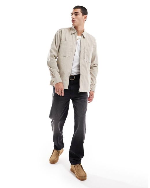 Only & Sons White Zip Through Cord Overshirt for men