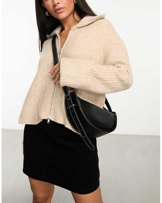 ASOS Black Contrast Stitch Half Moon Sling Crossbody