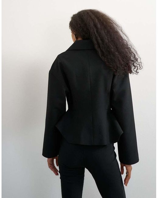 TOPSHOP Black Tailored Zip Through Peplum Top