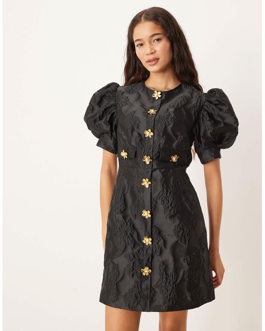 Sister Jane Black Anemone Jaquard Mini Dress