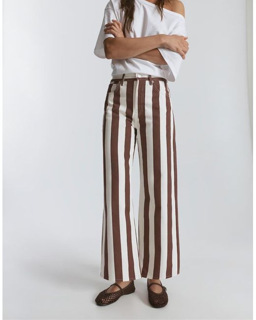 Pull&Bear White Striped Straight-Leg Trousers