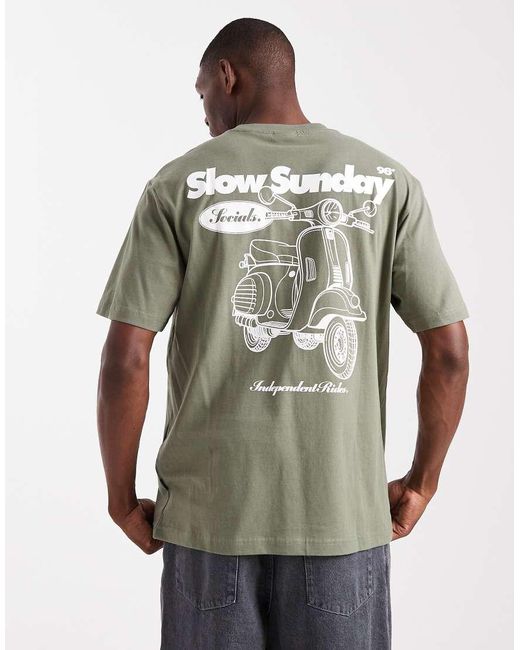 T-Shirt Comoda Kaki Con Stampa Moped Sul Retro di Only & Sons in Gray da Uomo