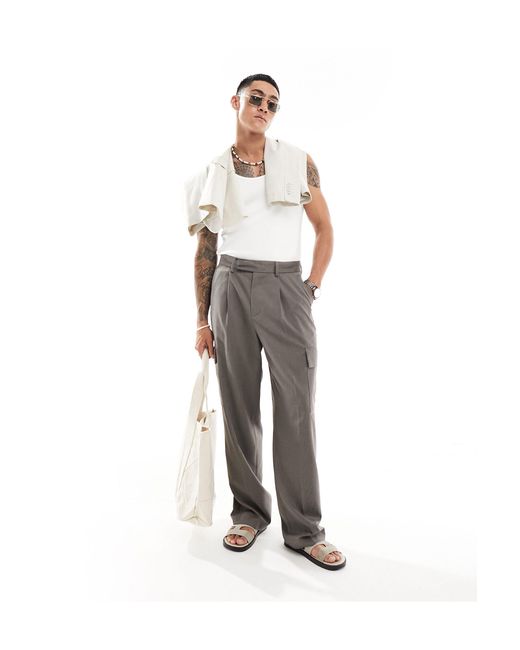 Pantalon cargo habillé ample microtexturé - marron ASOS pour homme en coloris Gray