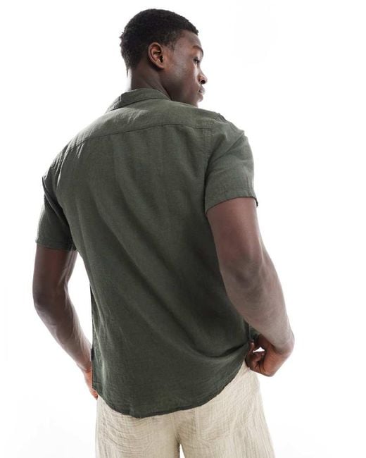Only & Sons Gray Linen Mix Revere Collar Shirt for men