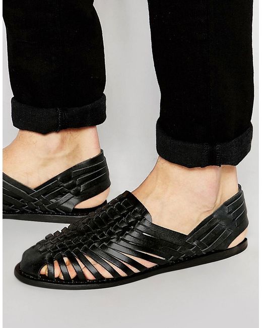 ASOS Woven Sandals In Black Leather for men