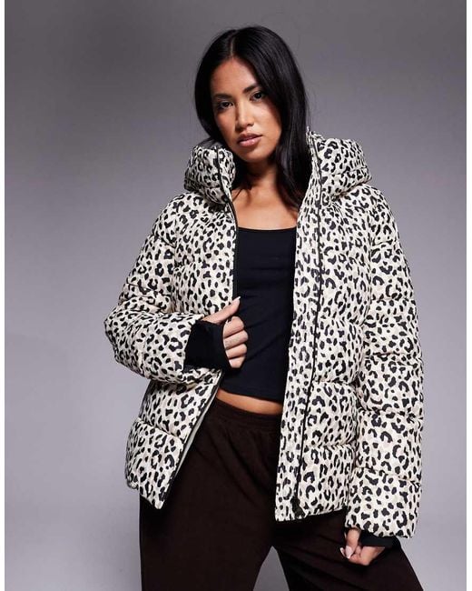Barbour Gray Olivio Oversized Leopard Print Puffer Jacket
