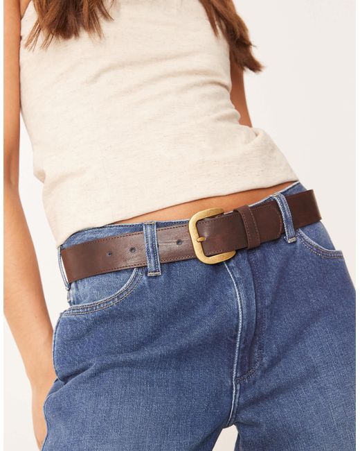 Ceinture en imitation cuir avec grande boucle dorée Mango en coloris Blue
