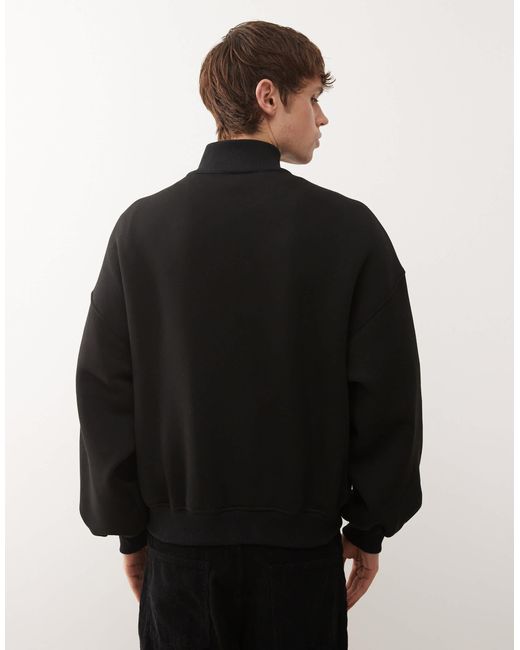 Collusion Black Boxy Zip Through Funnel Sweat for men