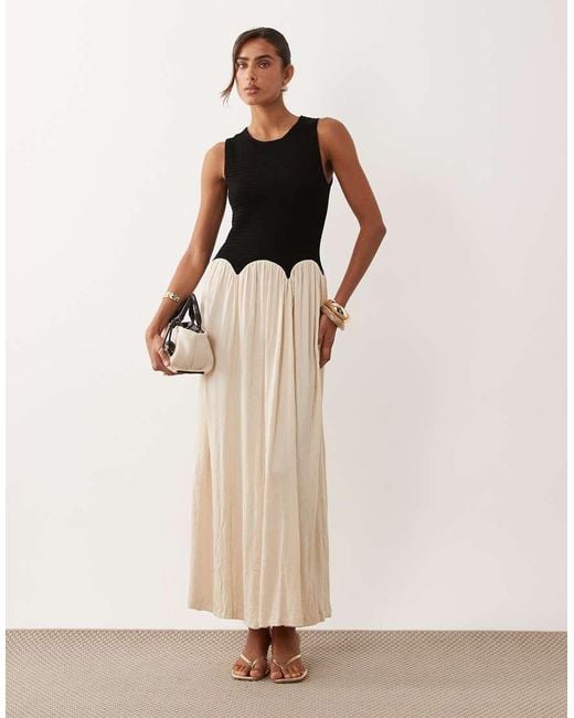 ASOS Natural Colour Block Crinkle Midi Dress
