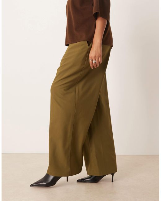 ASOS Natural Asos Design Curve Tailored Relaxed Straight Leg Trousers