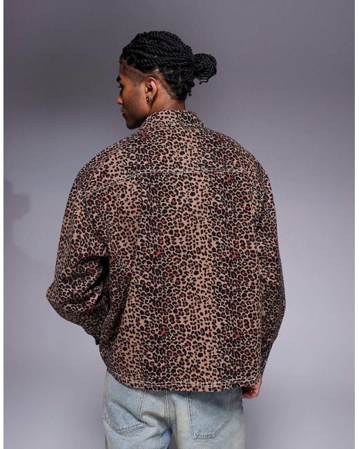 ASOS Blue Boxy Oversized Leopard Print Shirt for men