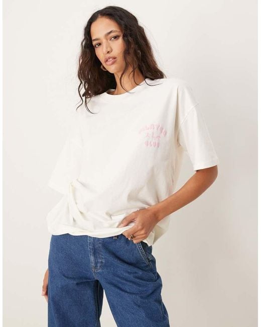 ASOS White Oversized Pilates Puff Print T Shirt