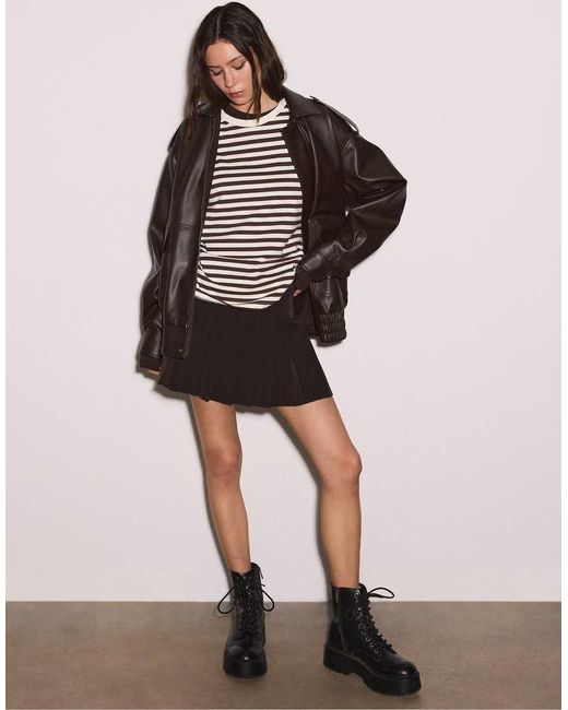 Stradivarius Brown Box Pleat Mini Skirt