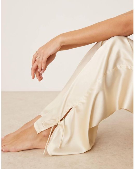 ASOS Natural Satin Wide Leg Pyjama Trouser